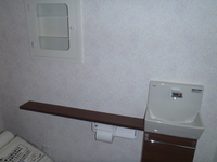 トイレ手洗いカウンターと
埋め込み式ﾍﾟｰﾊﾟｰｽﾄｯｸ壁収納